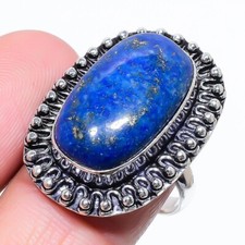Lapis Lazuli Gemstone Handmade 925 Sterling Silver Jewelry Ring Size 9 US 