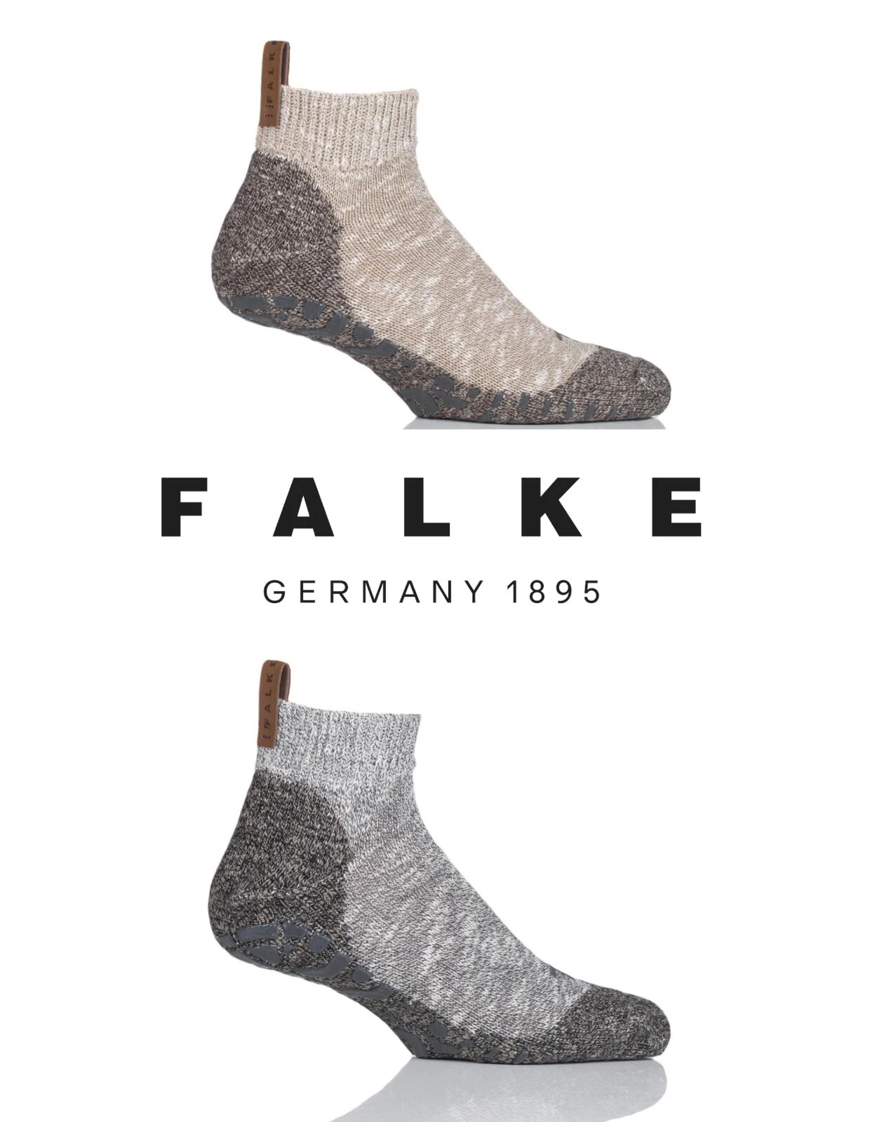 Falke Men's Lodge Homepad Cotton Socks with Grips in Grey or Beige - 1 Pair Pack