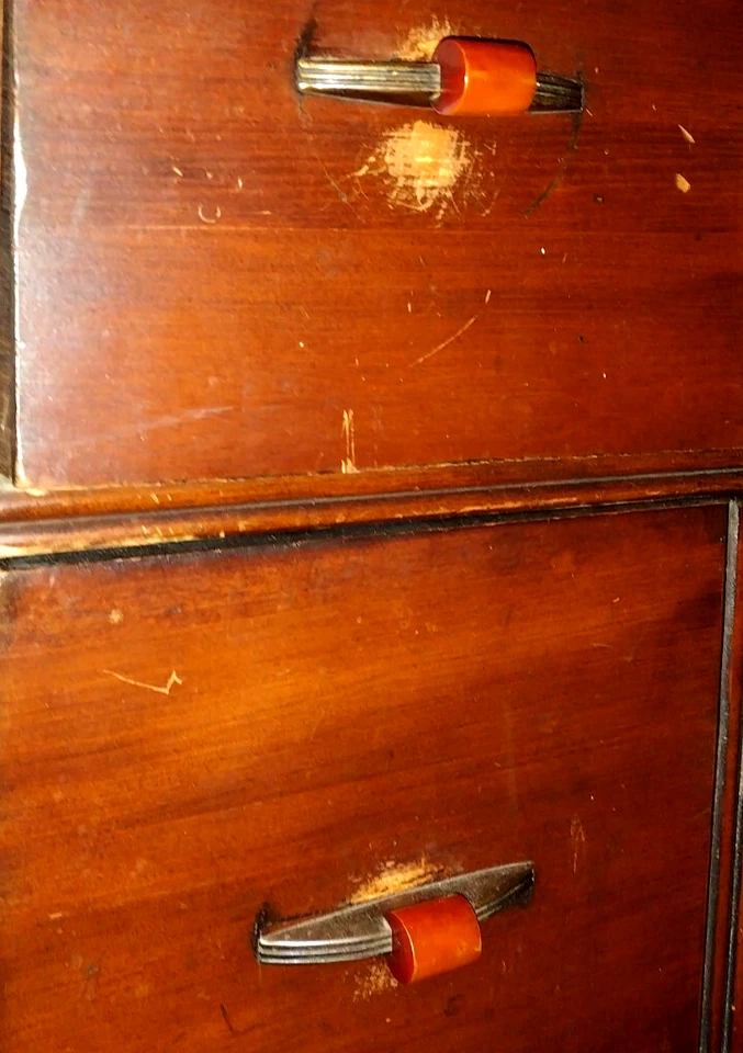 6 Antique Bakelite knobs pull handles 4 drawers W screws COME OFF Make  Necklace - Image 2 of 4