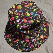 Colorful Mushroom Print Bucket Hat Lightweight Polyester Black Multicol…