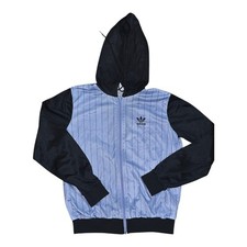 80's Adidas Trefoil Track Jacket Baby Blue Navy Zip Up Hood VTG Sz L Athlete Run
