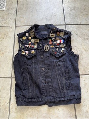 Levi's Biker Black Men's Denim Vest Jacket Size Medium HD