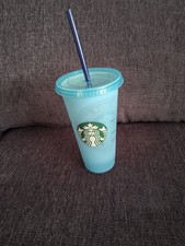 Starbucks Reusable Plastic 24 oz Cold Cup Venti w/ Lid Straw and another cup