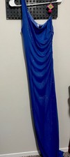 Jodi Christopher Blue SilverGlitter One Shoulder Long Mesh Prom Dress Size M