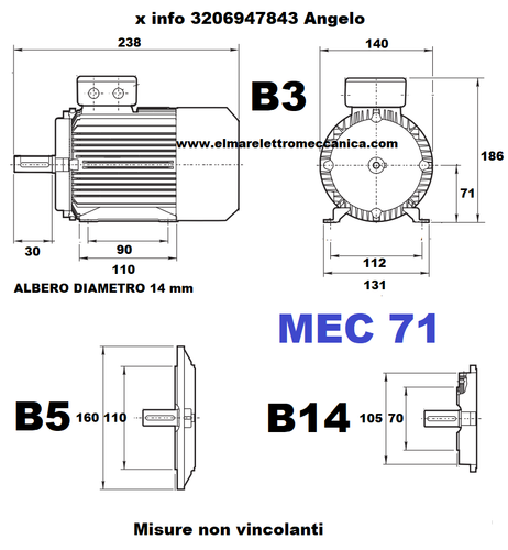 Motore Elettrico Monofase B3 CON PIEDINI giri 2800 1400 900 rpm poli 2 4 6 230 V - Photo 27/56