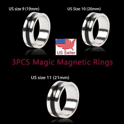 3PCS US Sizes 9/10/11 Strong Magnetic Rings PK Magic Tricks Pro Magic Props