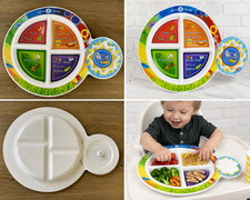 Kids Portion Control Divided Plate with Food Groups Educational Mealtime Tray