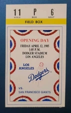 Los Angeles Dodgers San Francisco Giants Baseball Ticket 4/12 1985 Bream HR #1