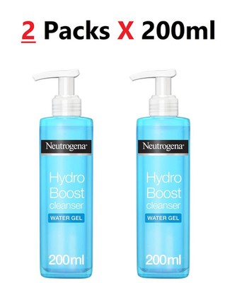 2 X Neutrogena Hydro Boost Water Gel Cleanser 200ml Hyaluronic Acid Face Wash