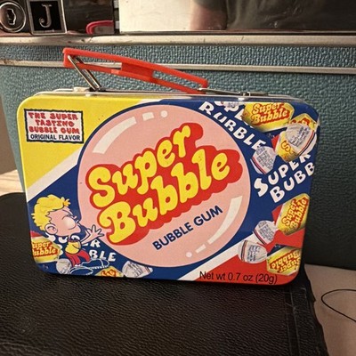 Super Bubble Bubble Gum Advertising Collectible Mini Tin Blue Yellow Pink White