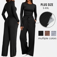 Women's 2 Piece Outfits Lounge Set Casual Wide Leg Pants Sweatsuit Tracksuit Set