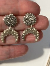 Silver Toned Celestial Sun Moon Pierced Earrings