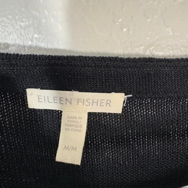 Suéter para mujer Eileen Fisher mediano negro tejido transparente manga corbata pulóver top Foto 3 de 4