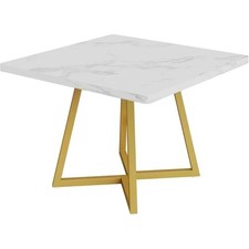 31.5" Square Dining Table White Faux Marble Gold Metal Kitchen Breakfast Table 