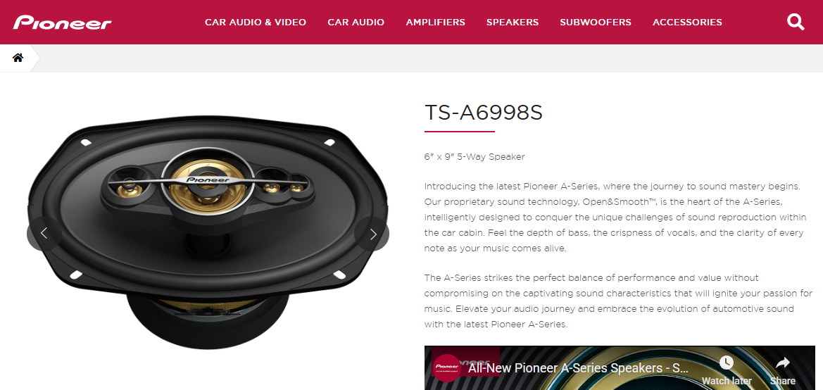 Pioneer TS-A6998S 6x9 5-way Car Audio Speakers like TS-A6991FH