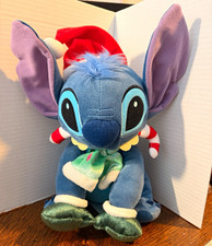 Disney Lilo  Stitch Stitch Christmas Plush w/ Santa Hat  Scarf Small 6-14"