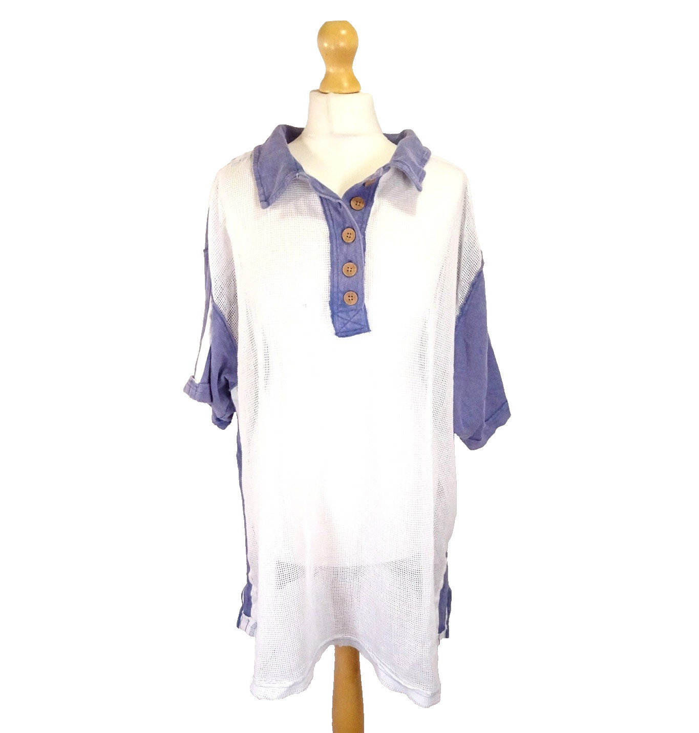 Free People Karlie Polo Sweatshirt Top We The Free Size XL UK 20-22 Steel Blue