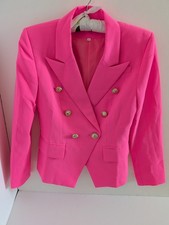 Hot Pink Double Breasted Blazer with Gold Buttons Slim Fit Size Medium