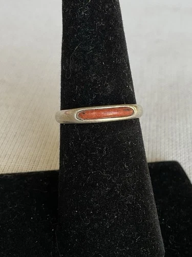 JJ Judith Jack 925 Sterling Silver Red Coral Stackable Ring Size 6 Vintage