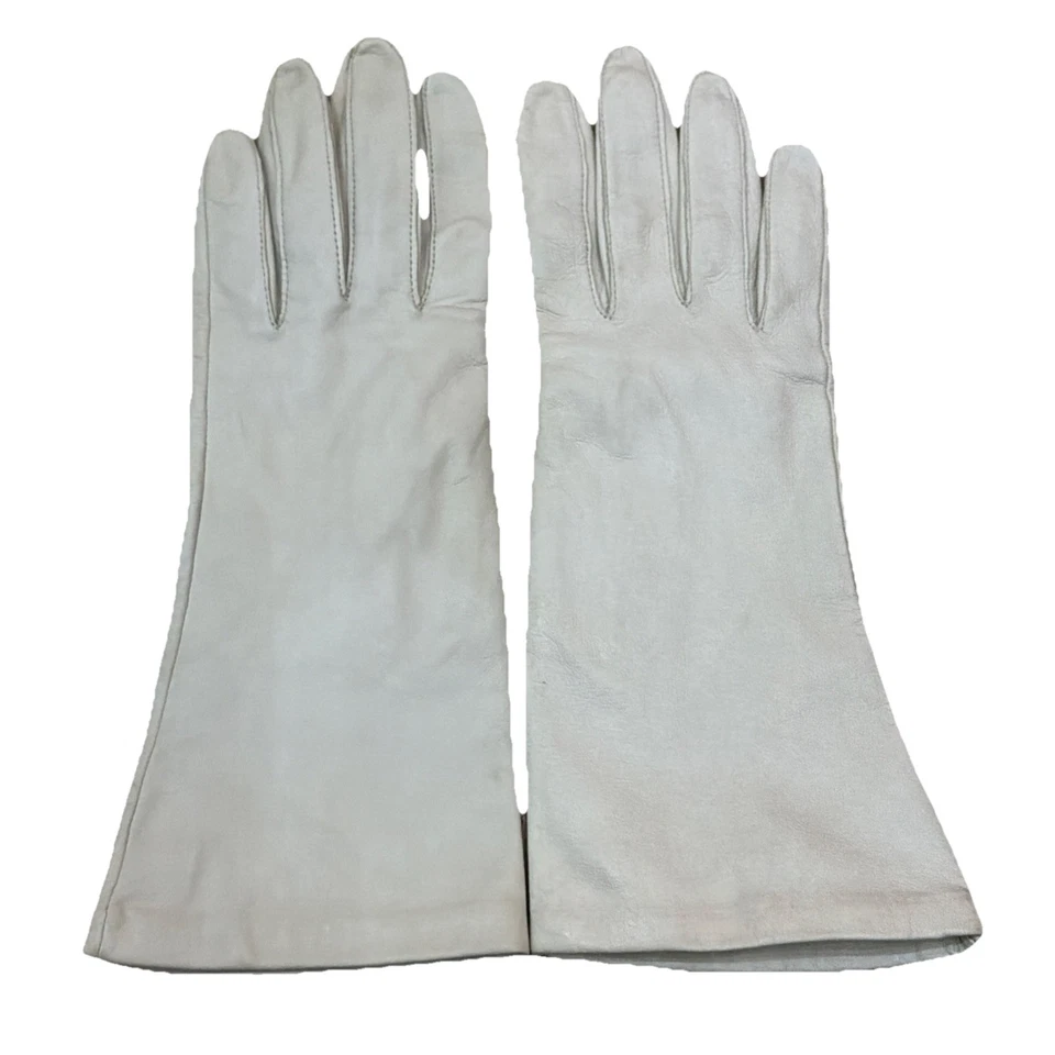Guantes largos de cuero de becerro vintage Nordstrom medio antebrazo suaves blancos/beige talla 8,5 Foto 3 de 4
