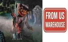3 Ft. Animated Light-Up Pop-Up Pumpkin Head Scarecrow Halloween Decoration.
