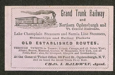 Grand Trunk Railway Northern Ogdensburgh & VT Central Railroad - Ticket Envelope