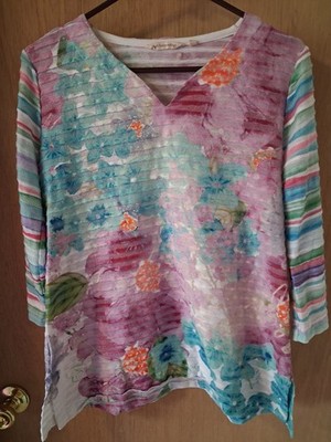 SOFT SURROUNDINGS Island Punch Tunic Top [Size] Floral Watercolor Pleated...