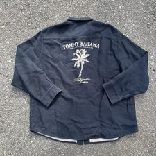Tommy Bahama Flannel Shirt Men's XL Blue Palm Tree Graphic Cotton Collared