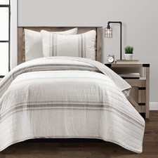 Farmhouse Stripe Reversible Cotton Quilt Twin XL Size, 2 Piece Set Gray - Far...