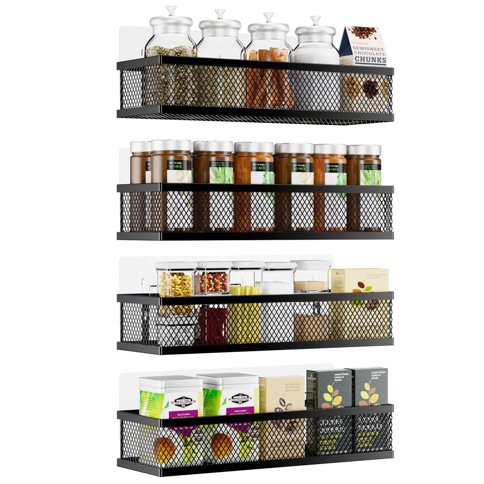 Spice Rack Wall Mount, 4 Pack Pantry Door Organizer & Hanging Storage Baskets...