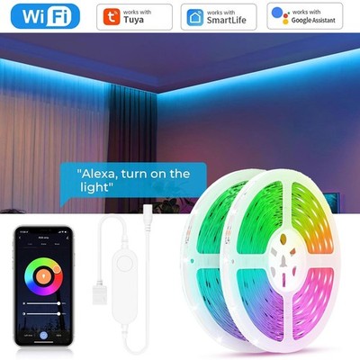 5m 10m Tuya WiFi RGB LED Streifen 5050 Dimmbar Stripe Band 12V Netzteil fr Alexa
