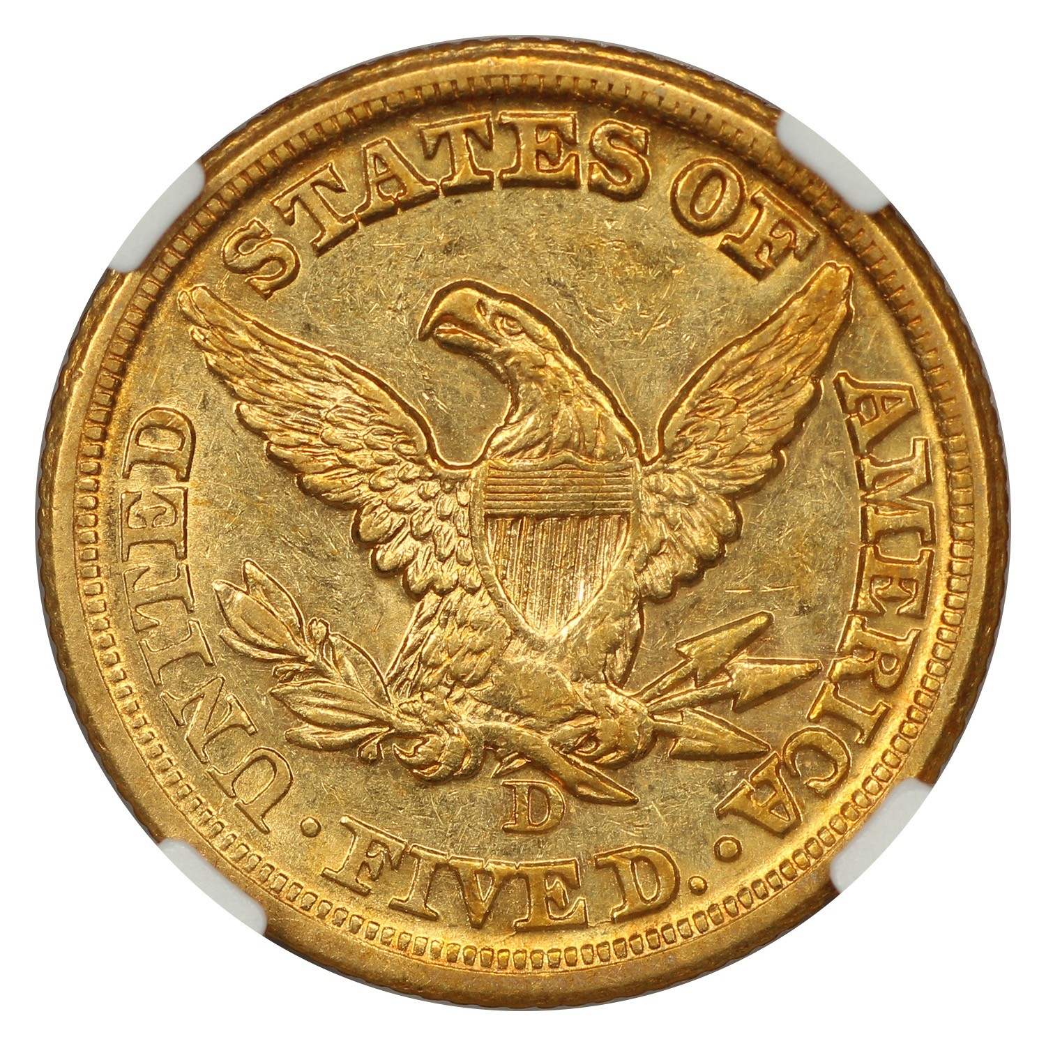 1858-D $5 NGC/CAC AU53 - Liberty Head $5