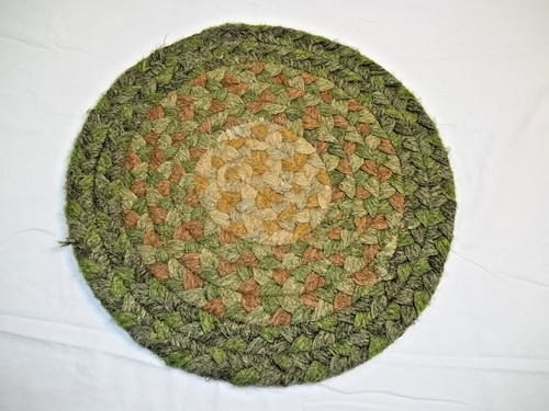 Vintage 15” Braided Round Rug Runner Mat Green Gold Brown