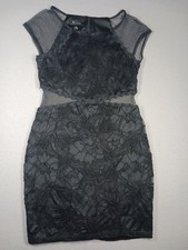 BCX Womans 11 Black Floral Embroidered Illusion Mesh Bodycon Cocktail Dress