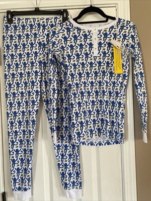 Roberta Roller Rabbit Girls Blue Monkey Long Sleeve 2pc Pajama Pants Set Sz 14