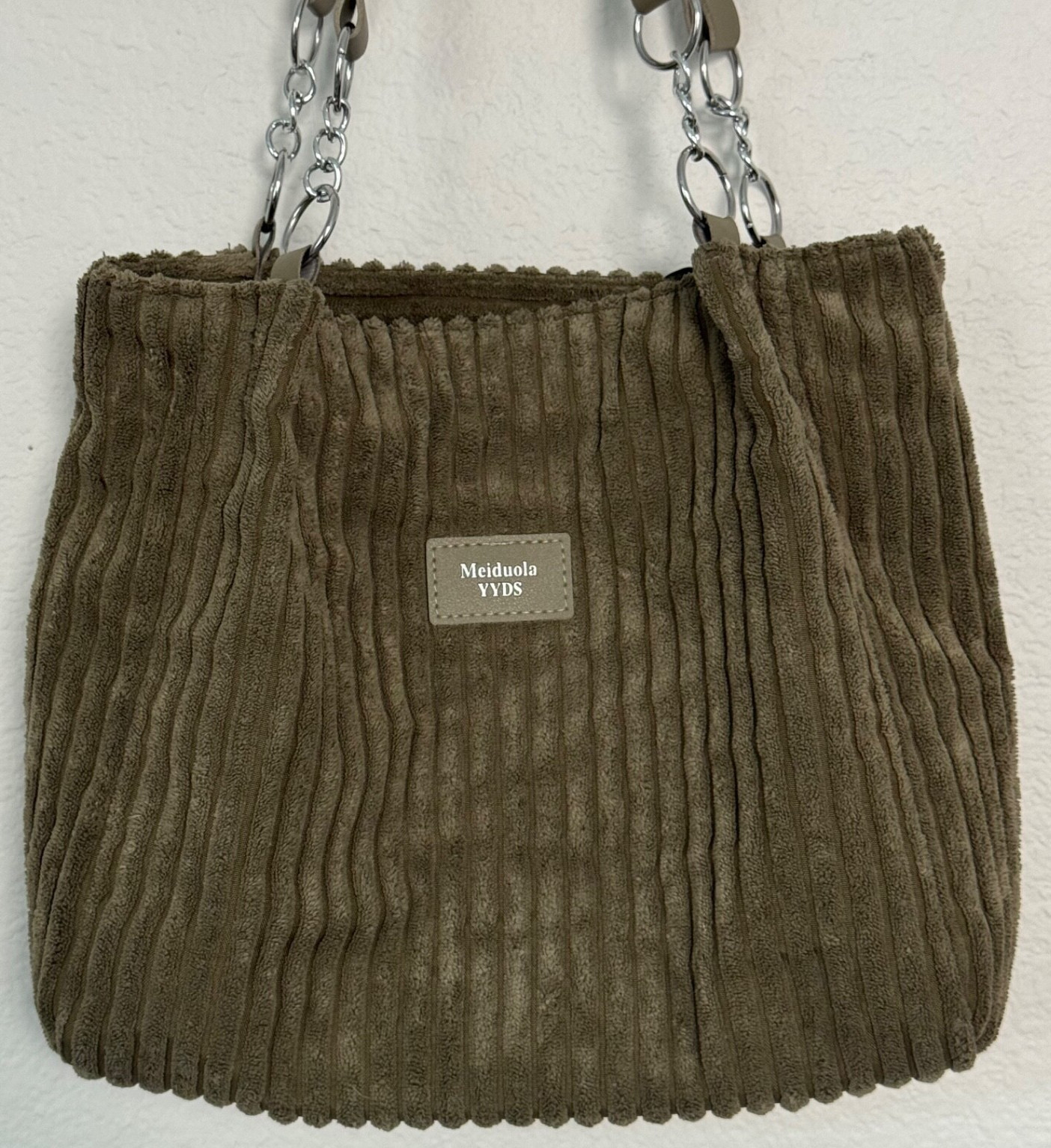 Meiduola YYDS Corduroy Tote Bag Soft Green Ribbed Purse Tote Shoulder Bag thumbnail 2