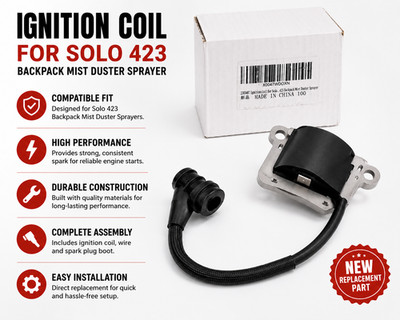 Solo 423 Backpack Mist Duster Sprayer Ignition Coil w/ Spark Plug Wire NEW