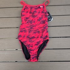 TYR Women's Durafast Red Camo Diamondfit One piece Swimsuit Sz 30 NEW