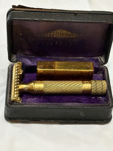 1936 Gillette Gold Aristocrat Open Comb TTO Vintage Safety Razor Set in Case