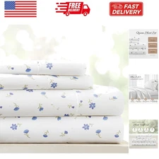 Double-Brushed Patterned Microfiber Queen Sheet Set 4 Piece – Oeko-TEX Certif...