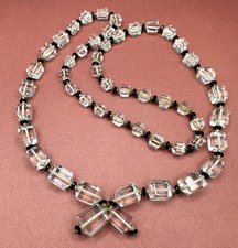 Vintage Art Deco Czech Glass Crystal Black Graduated Beads Flapper Necklace 30"