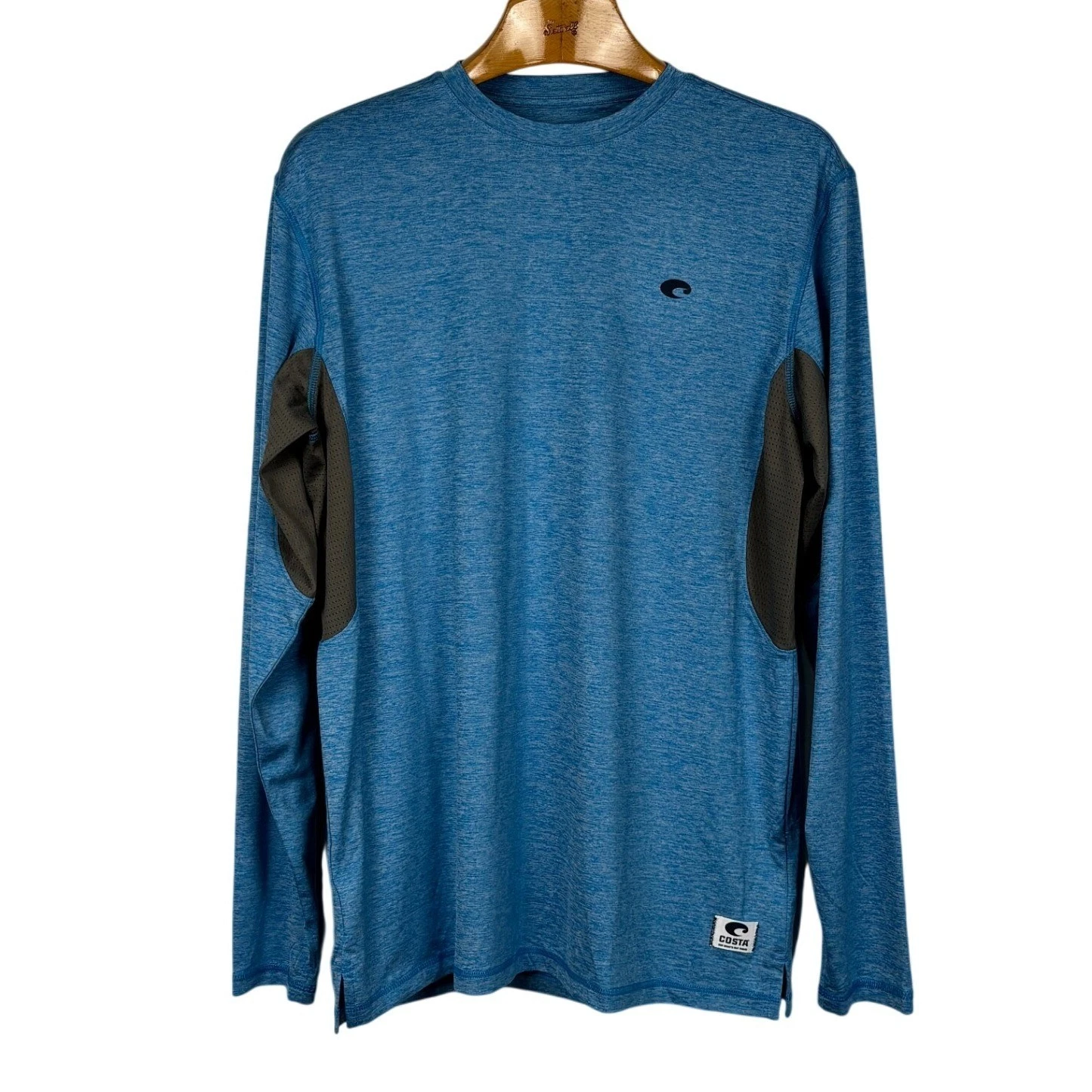 Costa Performance Fishing Shirt Blue Long Sleeve Thumbhole Mesh Panels Men's L