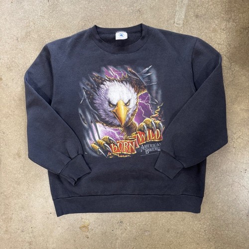 90s American Biker Born Wild Eagle Lightning Crewneck Size XL