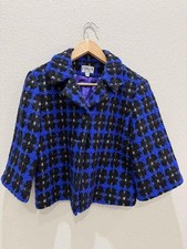 J'Envie New York Wool Blend Cropped Swing Jacket 10 Cobalt Blue Black USA Made
