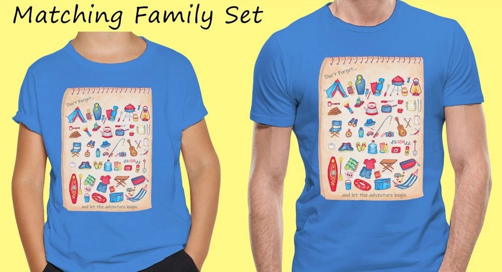 Dad and Son Matching T Shirts - Camping shirts: Blue T shirt "Camping List";