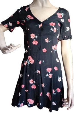 @ Schwingendes Minikleid Kleid mit Blüten Schwarz Viskose 32 von Divided by H&M