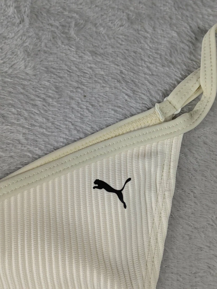 Puma Swimwear Tanga Brief Womens M White Combo Ribbed Low Rise Bikini Bottom