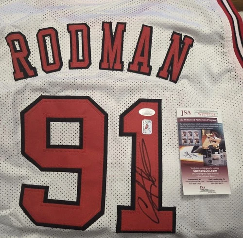 Dennis Rodman Signed Chicago Bulls Custom Jersey JSA Witness COA NBA HOF Worm
