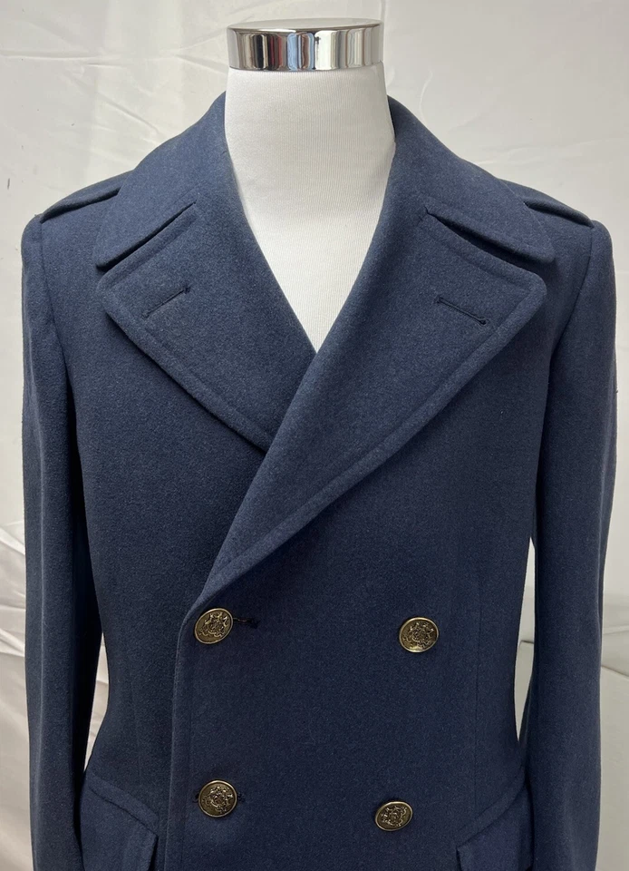 USAF Vintage Pembroke Men's 35L Navy Double Breasted Gold Button Pea Over Coat - Image 3 of 4