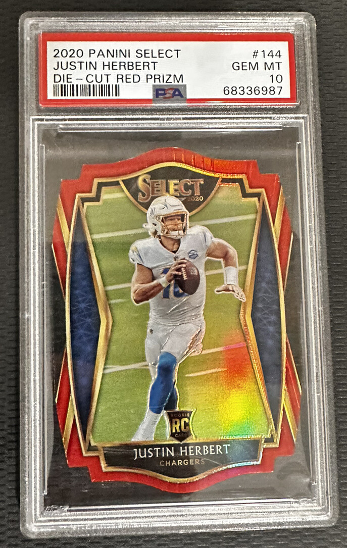 JUSTIN HERBERT 2020 PANINI SELECT DIE CUT RED PRIZM #144 ROOKIE PSA 10 GEM RARE